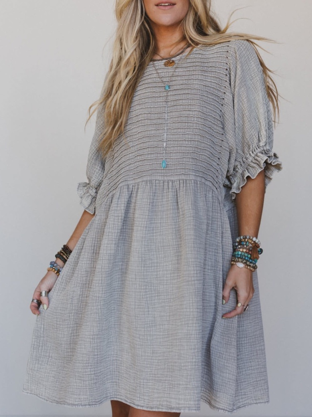Three Bird Nest Mini Dress Quinn Puff Sleeve Boho Hippie Fit Size M NWT